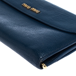 Pre Owned Miu Miu Blue Leather Madras Flap Wallet