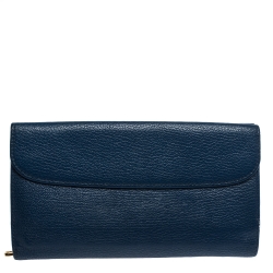 Pre Owned Miu Miu Blue Leather Madras Flap Wallet