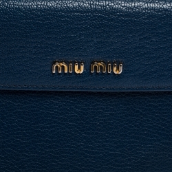 Pre Owned Miu Miu Blue Leather Madras Flap Wallet
