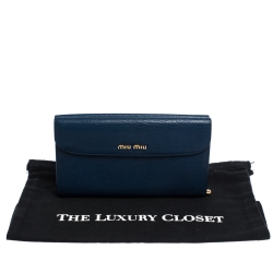 Pre Owned Miu Miu Blue Leather Madras Flap Wallet