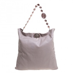 Pre Owned Miu Miu Pink Leather Oversize Crystal Clutch
