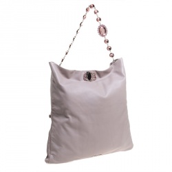 Pre Owned Miu Miu Pink Leather Oversize Crystal Clutch