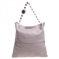 Pre Owned Miu Miu Pink Leather Oversize Crystal Clutch