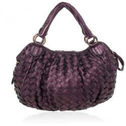Pre Owned Miu Miu Metallic Purple Woven Leather Hobo Bag