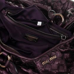 Pre Owned Miu Miu Metallic Purple Woven Leather Hobo Bag