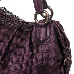 Pre Owned Miu Miu Metallic Purple Woven Leather Hobo Bag