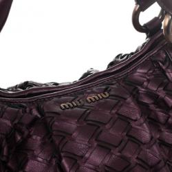 Pre Owned Miu Miu Metallic Purple Woven Leather Hobo Bag