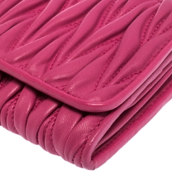 Pre Owned Miu Miu Fuschia Matelasse Leather Continental Wallet