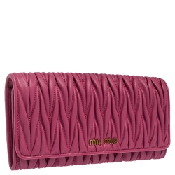 Pre Owned Miu Miu Fuschia Matelasse Leather Continental Wallet
