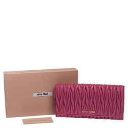 Pre Owned Miu Miu Fuschia Matelasse Leather Continental Wallet