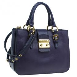 Pre Owned Miu Miu Purple Leather Madras Bag
