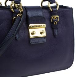 Pre Owned Miu Miu Purple Leather Madras Bag
