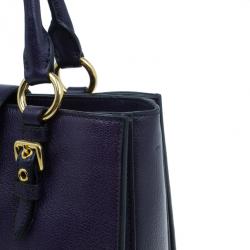 Pre Owned Miu Miu Purple Leather Madras Bag