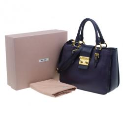 Pre Owned Miu Miu Purple Leather Madras Bag