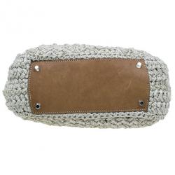 Pre Owned حقيبة يد توت ميو ميو قش بيج وحافة جلد رافية 