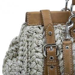 Pre Owned حقيبة يد توت ميو ميو قش بيج وحافة جلد رافية 