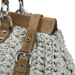 Pre Owned حقيبة يد توت ميو ميو قش بيج وحافة جلد رافية 