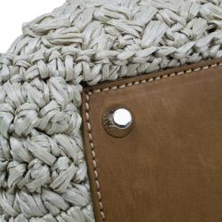 Pre Owned حقيبة يد توت ميو ميو قش بيج وحافة جلد رافية 