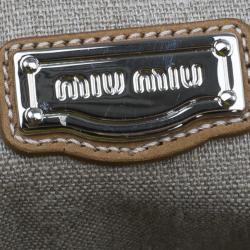 Pre Owned حقيبة يد توت ميو ميو قش بيج وحافة جلد رافية 