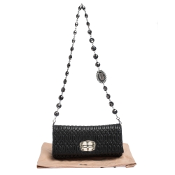 Miu Miu Black Matelasse Nappa Leather Crystal Shoulder Bag