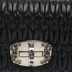 Miu Miu Black Matelasse Nappa Leather Crystal Shoulder Bag