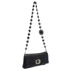 Miu Miu Black Matelasse Nappa Leather Crystal Shoulder Bag