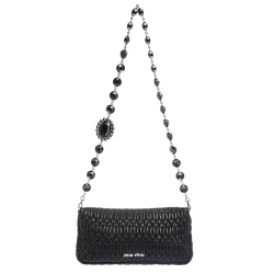 Miu Miu Black Matelasse Nappa Leather Crystal Shoulder Bag