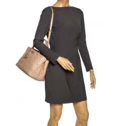 Pre Owned Miu Miu Beige Metalasse Leather Covertible Tote