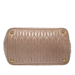 Pre Owned Miu Miu Beige Metalasse Leather Covertible Tote