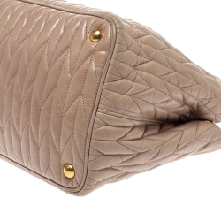 Pre Owned Miu Miu Beige Metalasse Leather Covertible Tote