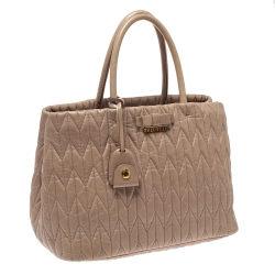 Pre Owned Miu Miu Beige Metalasse Leather Covertible Tote