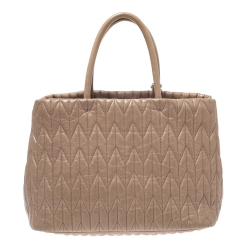 Pre Owned Miu Miu Beige Metalasse Leather Covertible Tote