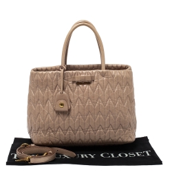 Pre Owned Miu Miu Beige Metalasse Leather Covertible Tote