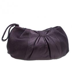 Pre Owned Miu Miu Metallic Eggplant Leather Clutch