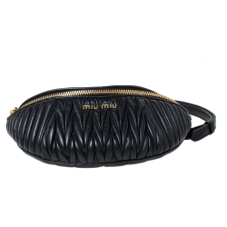 Miu Miu Metallic Black Matelasse Leather Belt Bag