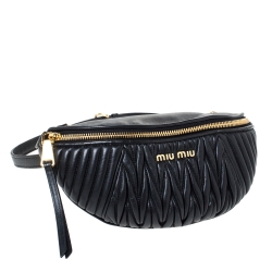 Miu Miu Metallic Black Matelasse Leather Belt Bag