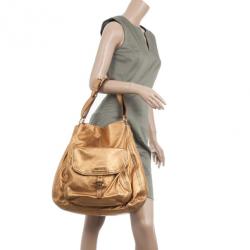 Pre Owned Miu Miu Gold Leather Lux Metal Front Pocket Tote Bag