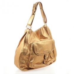 Pre Owned Miu Miu Gold Leather Lux Metal Front Pocket Tote Bag