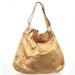 Pre Owned Miu Miu Gold Leather Lux Metal Front Pocket Tote Bag