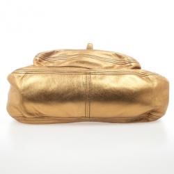 Pre Owned Miu Miu Gold Leather Lux Metal Front Pocket Tote Bag
