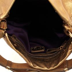 Pre Owned Miu Miu Gold Leather Lux Metal Front Pocket Tote Bag