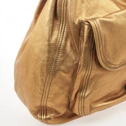 Pre Owned Miu Miu Gold Leather Lux Metal Front Pocket Tote Bag