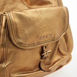 Pre Owned Miu Miu Gold Leather Lux Metal Front Pocket Tote Bag