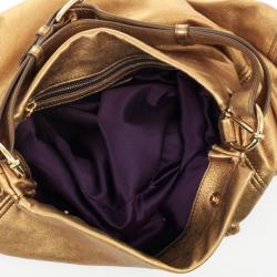 Pre Owned Miu Miu Gold Leather Lux Metal Front Pocket Tote Bag