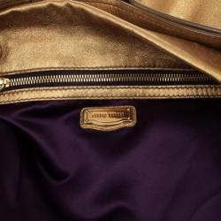 Pre Owned Miu Miu Gold Leather Lux Metal Front Pocket Tote Bag