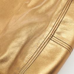 Pre Owned Miu Miu Gold Leather Lux Metal Front Pocket Tote Bag