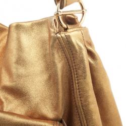 Pre Owned Miu Miu Gold Leather Lux Metal Front Pocket Tote Bag