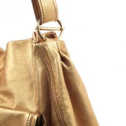Pre Owned Miu Miu Gold Leather Lux Metal Front Pocket Tote Bag