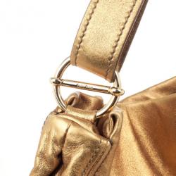Pre Owned Miu Miu Gold Leather Lux Metal Front Pocket Tote Bag