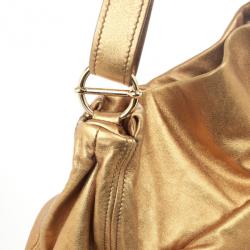 Pre Owned Miu Miu Gold Leather Lux Metal Front Pocket Tote Bag